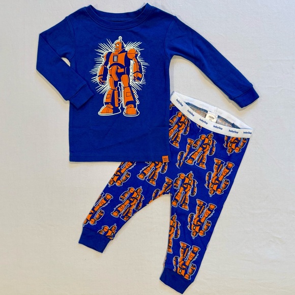 GAP Other - New Baby Gap Robots Pajamas Boys 6-12M Cotton 2 Piece Set Blue Orange Spring